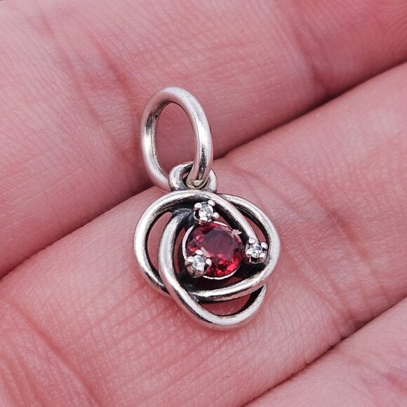 Pandora 925 Sterling Silver January Birthstone Eternity Dangle Charm Red Pendant - Picture 3 of 4